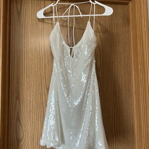 Princess Polly White Sequin Halter Dress